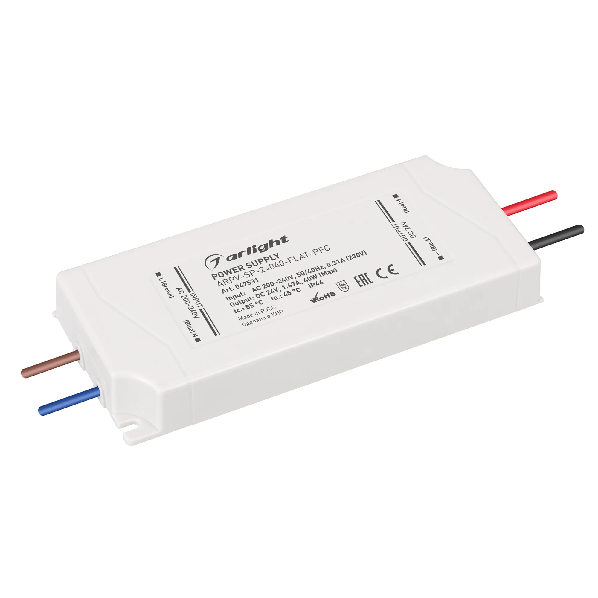 Блок питания ARPV-SP-24040-FLAT-PFC (24V, 1.67A, 40W) (Arlight, IP44 Пластик, 5 лет) - изображение товара