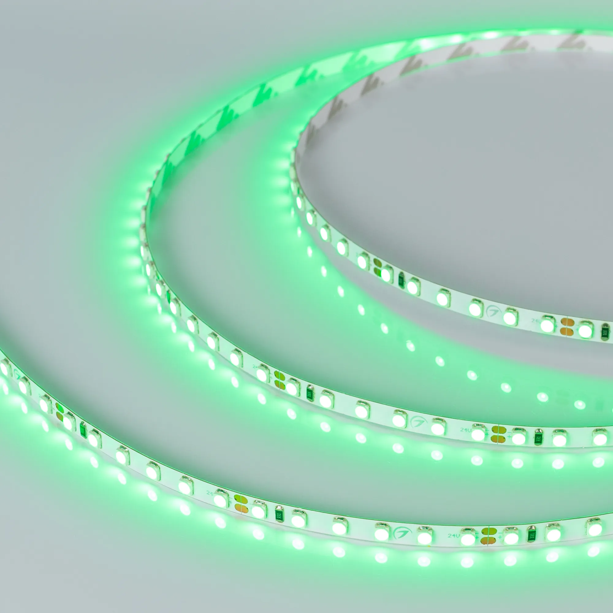 Лента светодиодная RT-A120-5mm 24V Green (9.6 W/m, IP20, 3528, 5m) (Arlight, узкая)